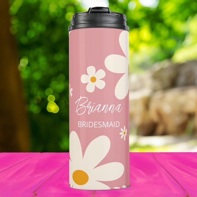 Bridesmaid gifts retro daisy desert pink custom thermal tumbler (Bridesmaid gifts retro daisy desert pink custom thermal tumbler bridal party favors)