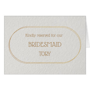 BRIDESMAID Gold and White Place Name Card