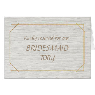 BRIDESMAID Gold and White Place Name Card
