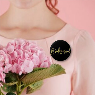 Bridesmaid Gold Brush Script Bridal Party Wedding 6 Cm Round Badge
