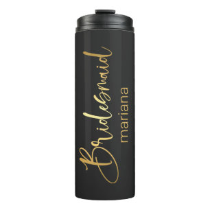 bridesmaid gold calligraphy personalised black thermal tumbler