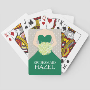Bridesmaid green dress name wedding playing cards