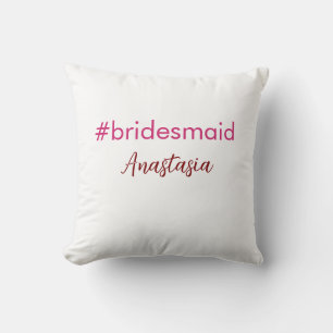 Bridesmaid hashtag light pink add name bride tribe cushion