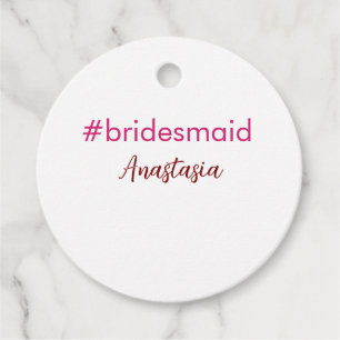 Bridesmaid hashtag light pink add name bride tribe favour tags