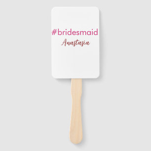 Bridesmaid hashtag light pink add name bride tribe hand fan