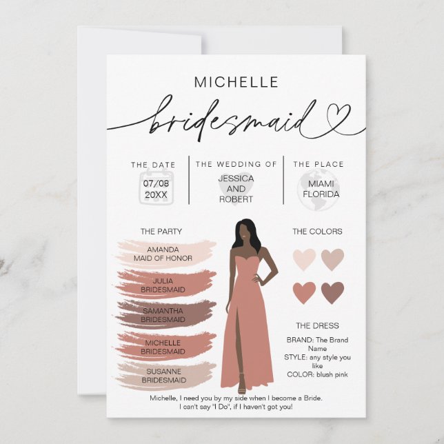 Bridesmaid Info Card Bridal Party Information (Front)