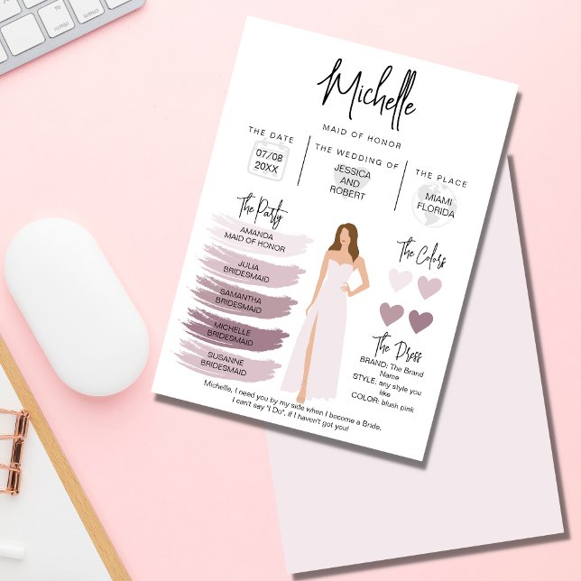 Bridesmaid Info Card Bridal Party Information (Creator Uploaded)