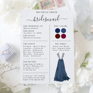 Bridesmaid Info Card Details Navy & Burgundy