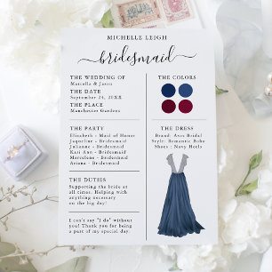 Bridesmaid Info Card Details Navy & Burgundy