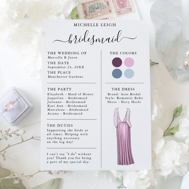Bridesmaid Info Card Details Plum, Lavender, Blue (Creator Uploaded)
