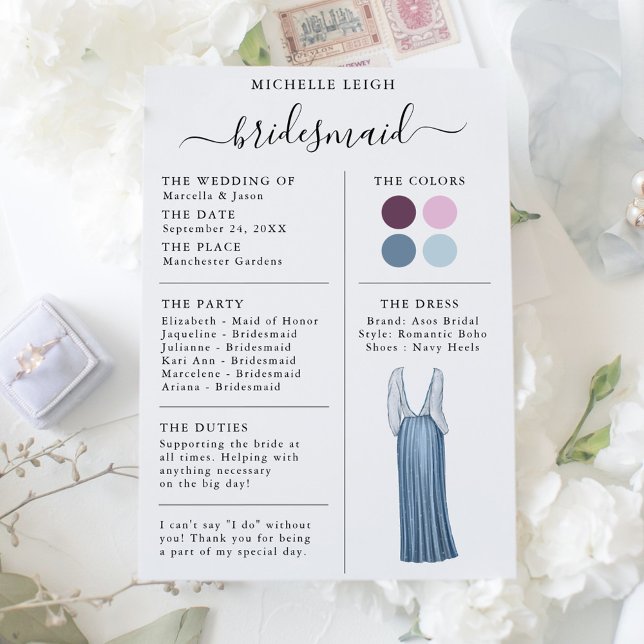 Bridesmaid Info Card Details Plum, Lavender, Blue (Creator Uploaded)