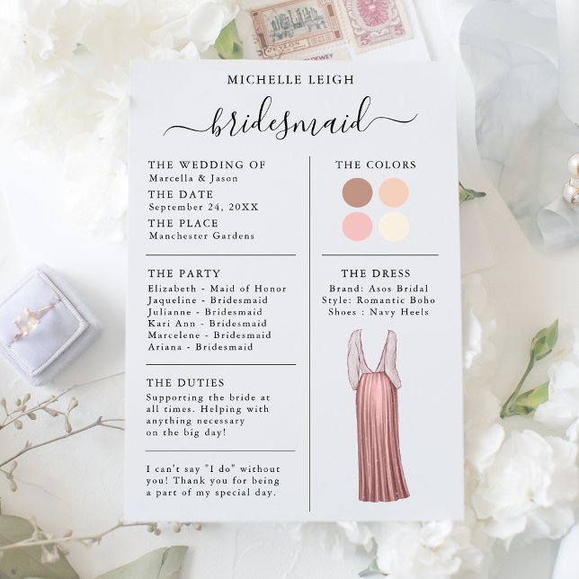 Bridesmaid Info Card Details Rose Gold, Pink (Creator Uploaded)