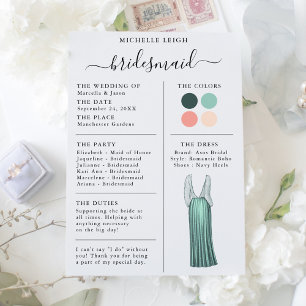 Bridesmaid Info Card Details Teal, Peach