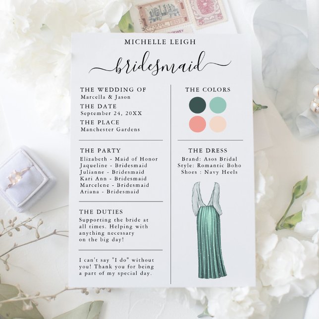 Bridesmaid Info Card Details Teal, Peach (Creator Uploaded)