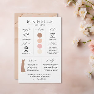 Bridesmaid Info, Colours, Date, Dress Card