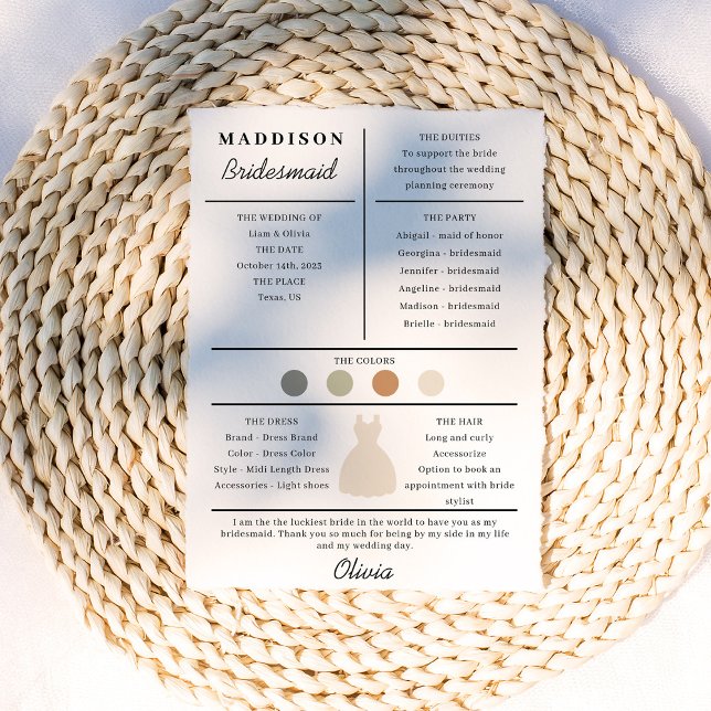 Bridesmaid Information Card (Creator Uploaded)