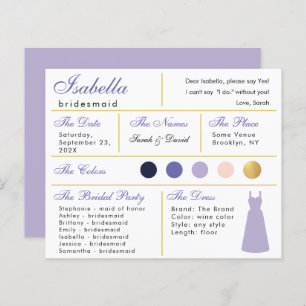  Bridesmaid Information Card Lavender Purple Gold
