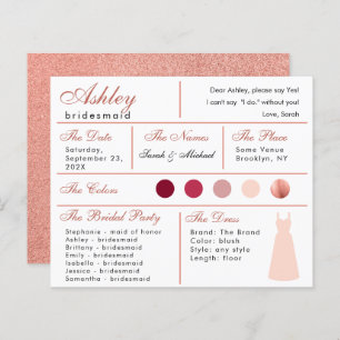 Bridesmaid Information Card Rose Gold Blush Pink