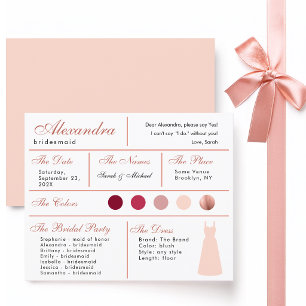 Bridesmaid Information Card with Blush Pink Dress