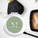 Bridesmaid Initial and Name Sage Green Compact Mirror<br><div class="desc">A personalised compact mirror for your wedding bridesmaid or maid of honour that has her initial and name on a trendy,  sage green colour background. Edit to replace initial and name. Select your compact mirror style. Customise further to change font styles and sizes if desired.</div>