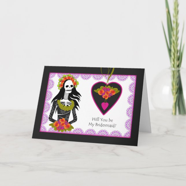 Bridesmaid Invitation, Dia de los Muertos Wedding Invitation (Front)