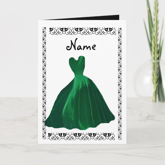 BRIDESMAID Invitation - HUNTER GREEN Leaf Gown (Front)