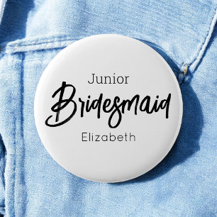 Bridesmaid Junior Black White Wedding Button
