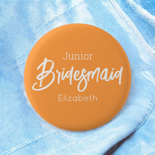 Bridesmaid Junior Orange White Wedding Button