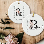 Bridesmaid Keepsake Boho Floral Letter Ceramic Tree Decoration<br><div class="desc">Hanging ornament to personalise for your bridesmaid. Bridesmaid is lettered with neutral boho floral letters and handwritten script. You can also add the name of the bride and groom and their wedding date, which frames a co-ordinating floral ampersand. Lovely wedding party keepsake gift and perfect for a fall wedding, floral...</div>