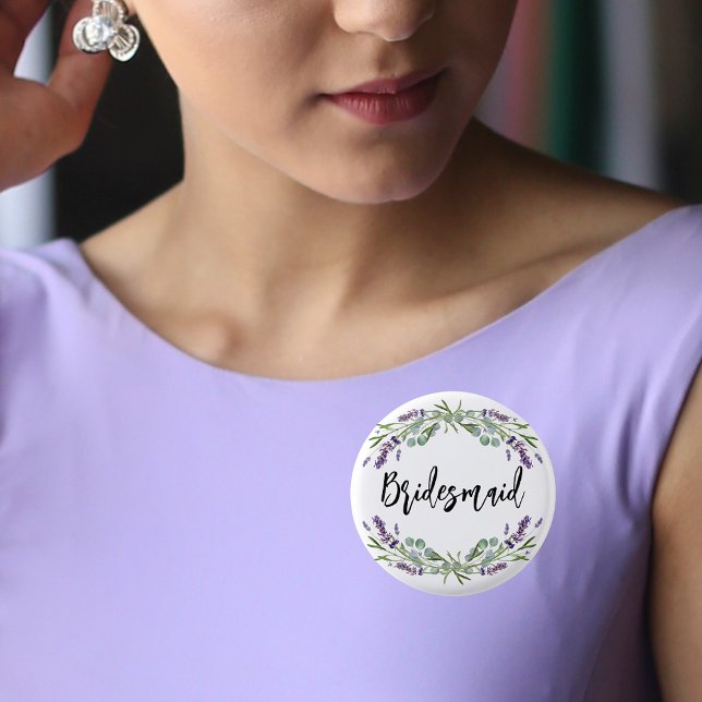 Bridesmaid lavender violet eucalyptus wedding 3 cm round badge (Creator Uploaded)