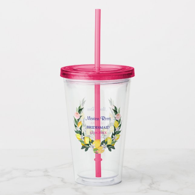Bridesmaid Lemon Blue Italian Bridal Shower Name  Acrylic Tumbler (Front)