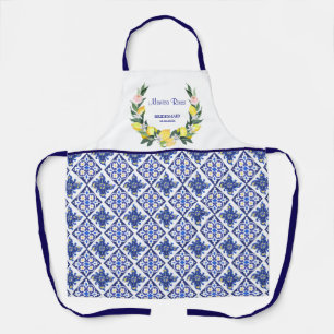 Bridesmaid Lemons Blue Italian Tiles Bridal Shower Apron