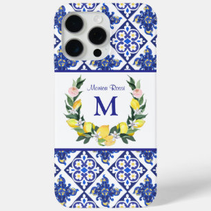 Bridesmaid Lemons Blue Italian Tiles Bridal Shower iPhone 15 Pro Max Case