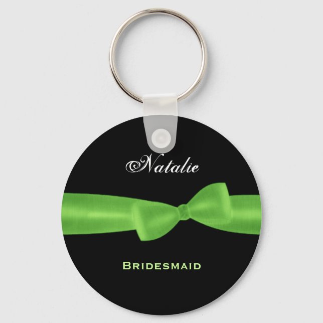 Bridesmaid Lime Green Bow Black Background E021 Key Ring (Front)