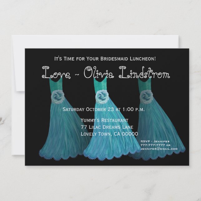 Bridesmaid Luncheon or Brunch Blue Dresses Invitation (Front)