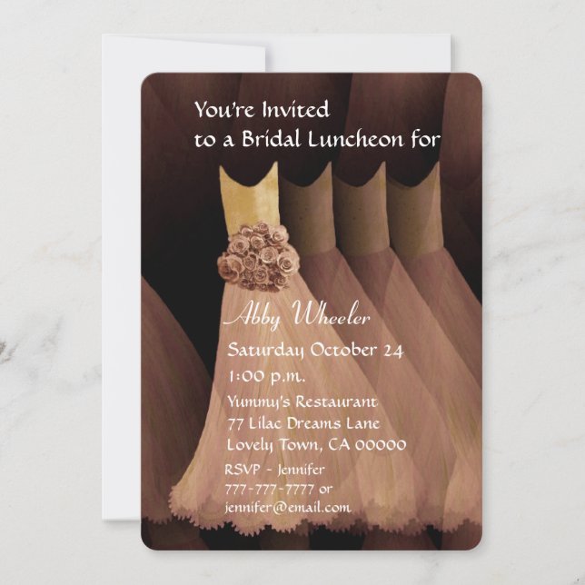 Bridesmaid Luncheon or Brunch Gold Dresses V01G Invitation (Front)