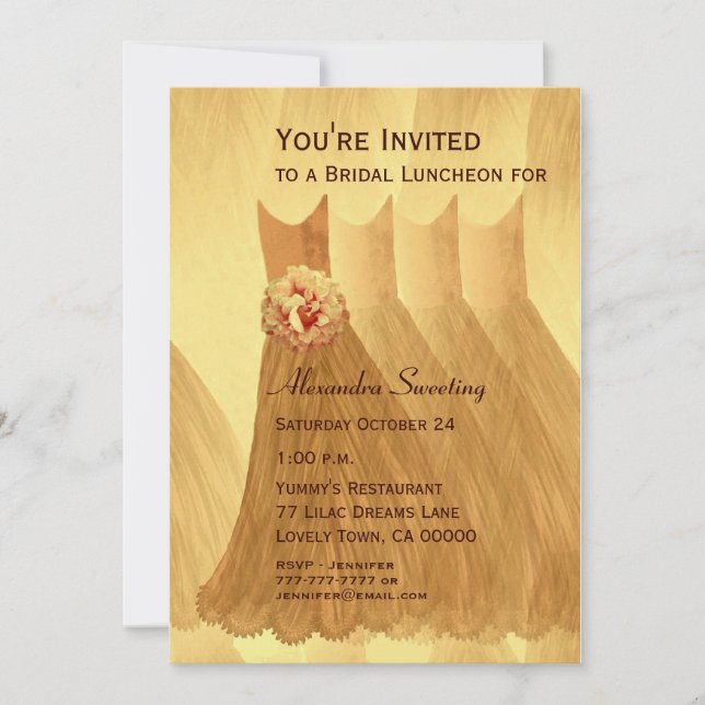 Bridesmaid Luncheon or Brunch Gold Dresses V08 Invitation (Front)
