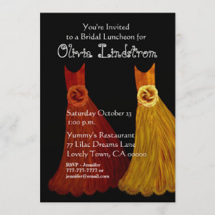 Bridesmaid Luncheon or Brunch Gold Orange Dresses Invitation