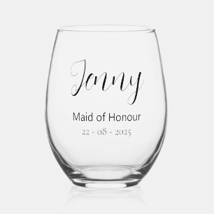 Bridesmaid Maid of Honor Wedding Gift Stemless Wine Glass