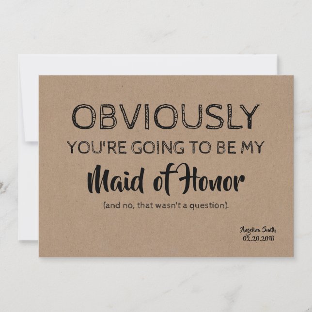 Bridesmaid / Maid of Honour Funny Cute Invitation (Front)