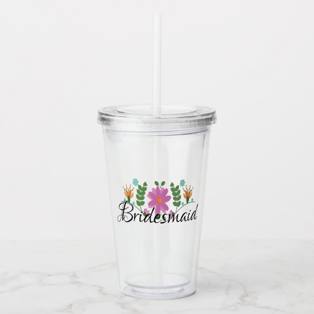 Bridesmaid Mexican Folk Floral Monogram Acrylic Tumbler (Front)