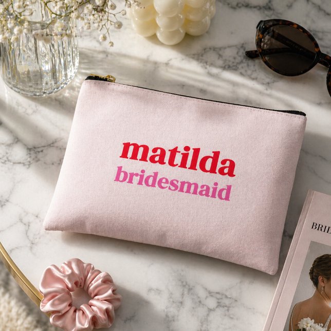 Bridesmaid Minimal Red and Pink Bachelorette Accessory Pouch (Creator Uploaded)