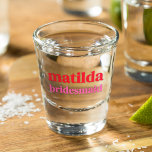 Bridesmaid Minimal Red and Pink Bachelorette Shot Glass<br><div class="desc">This Bridesmaid custom design features a bold retro typography in cherry red and blush pink. You can easily personalise the name and role or add your custom message! The perfect elegant accessory for a bridesmaid proposal or bachelorette!</div>