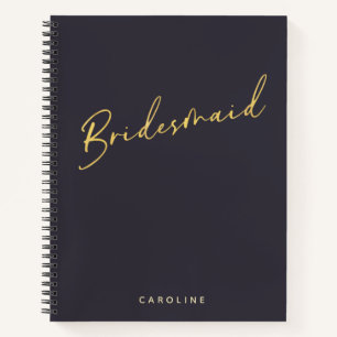 Bridesmaid Minimalist Gold Navy Personalised  Notebook