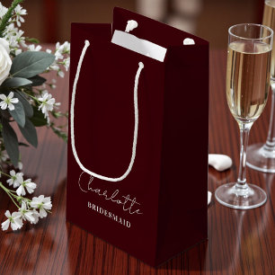 Bridesmaid Minimalist Script Deep Burgundy Small Gift Bag