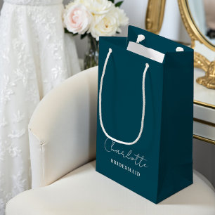 Bridesmaid Minimalist Script   Deep Teal Small Gift Bag