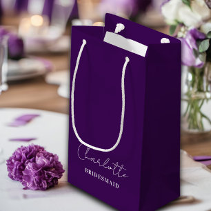 Bridesmaid Minimalist Script Purple Small Gift Bag
