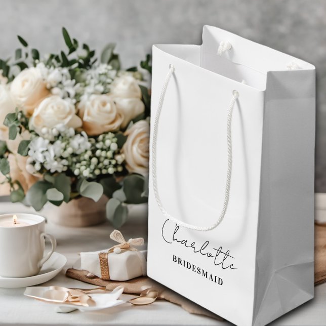 Bridesmaid | Minimalist Script White Small Gift Bag (Creator Uploaded)