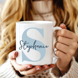 Bridesmaid Modern Dusty Blue Monogram Initial Coffee Mug