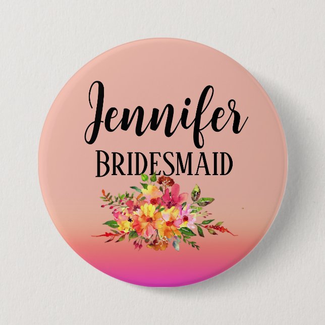 Bridesmaid | Modern Floral Personalised 7.5 Cm Round Badge (Front)